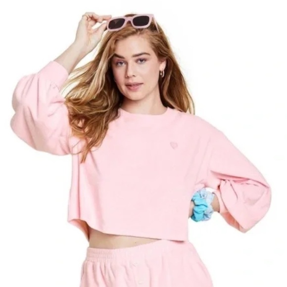 STONEY CLOVER LANE X TARGET PINK CROPPED HEART SWEATSHIRT - Picture 1 of 8